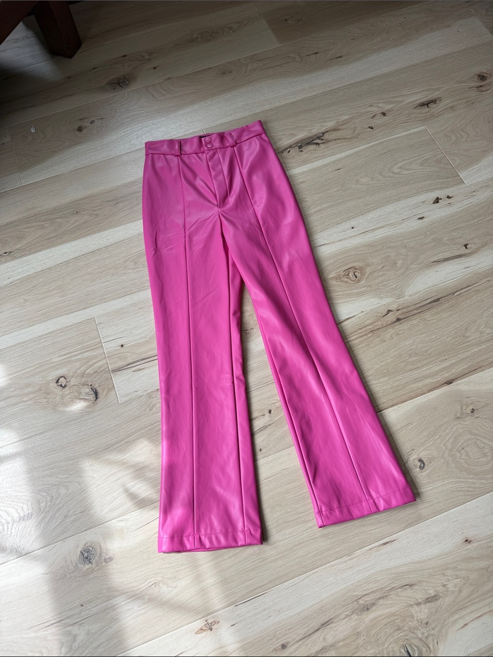 Women's Hot Pink Leather Wide-Leg Pants